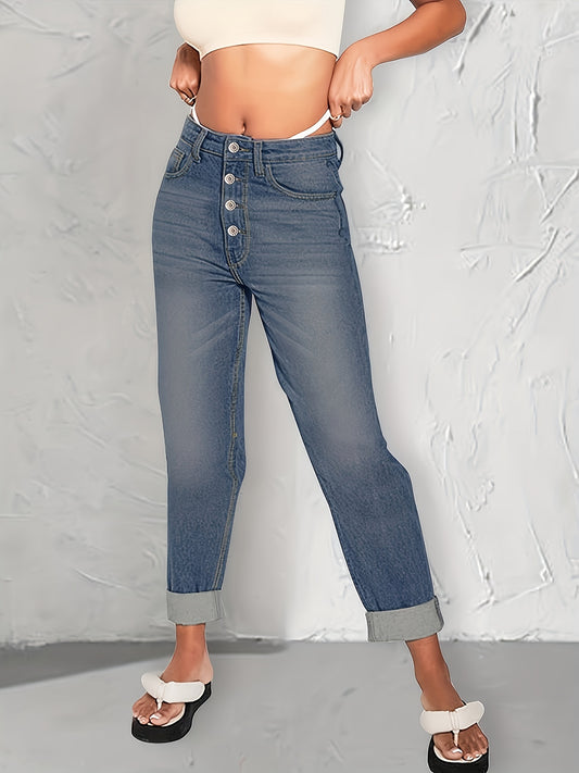 Versatile Denim Pants Women's Loose Fit Straight Jeans