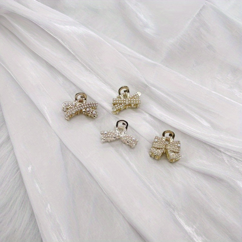 Faux Pearl Mini Hair Claw Braided Metal Bangs Clip