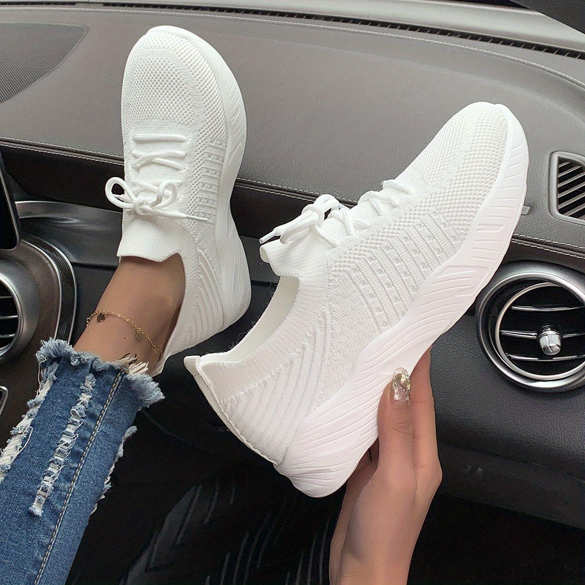 Women's Lightweight Mesh Sneakers Low Top Lace Up Casual Shoes