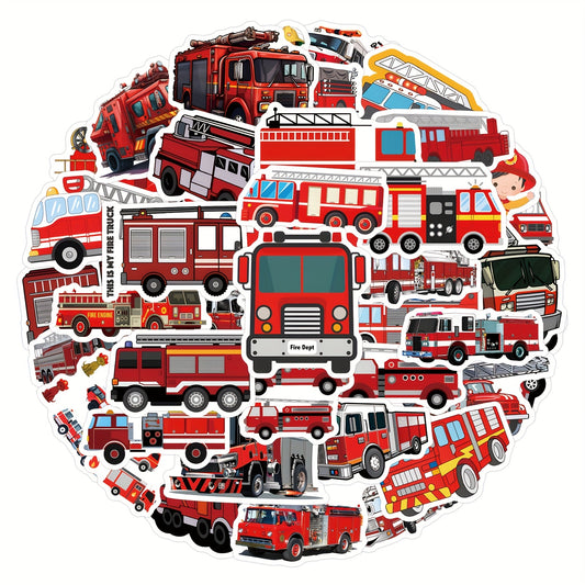 55pcs Fire Truck Themed Vinyl Stickers for Laptop Water Bottle Phone Skateboard