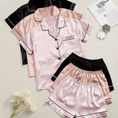 6 Pack Plus Size Pajama Set Button Up Shirt & Shorts
