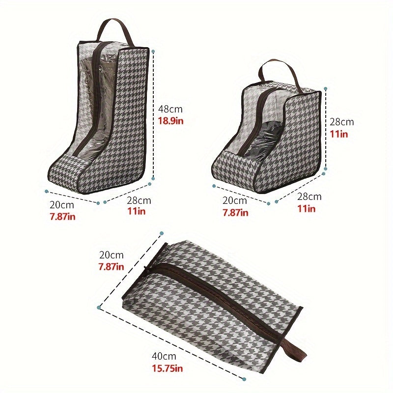 3pcs Houndstooth Boots Storage Bag Zipper Dust-proof Shoe Container