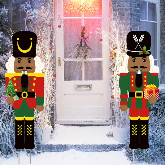 2PCS Christmas Nutcracker Yard Sign With Stakes Outdoor Decorations