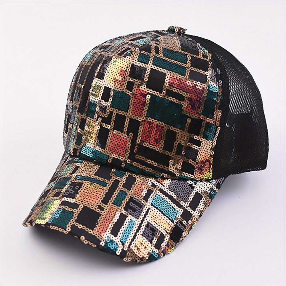 Sequin Plaid Y2K Trucker Hat Mesh Baseball Cap Unisex Hip Hop Dad Hats