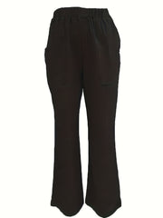  Solid Wide Leg Trousers With Pockets