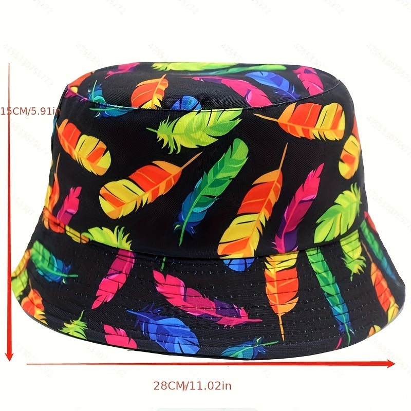 Feather Print Bucket Hat Casual Sunshade Beach Hat