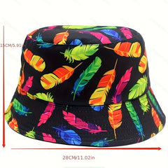 Feather Print Bucket Hat Casual Sunshade Beach Hat