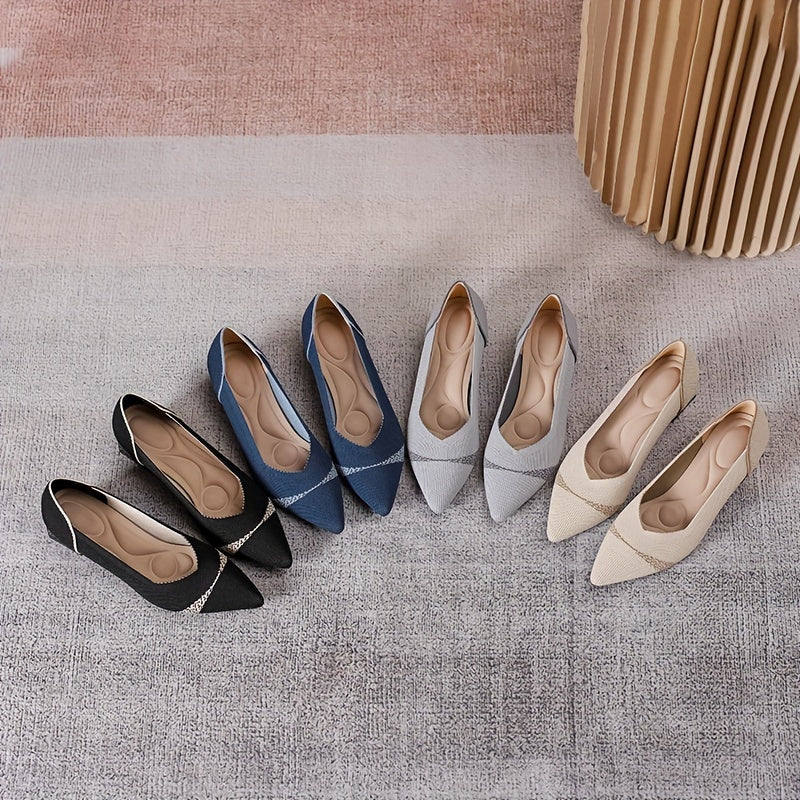 Women's Chunky Heeled Knit Pumps Pointed Toe Slip on High Heels