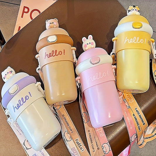Sports Water Bottle 2 in 1 Straw Lid Leak-proof Harness Christmas
