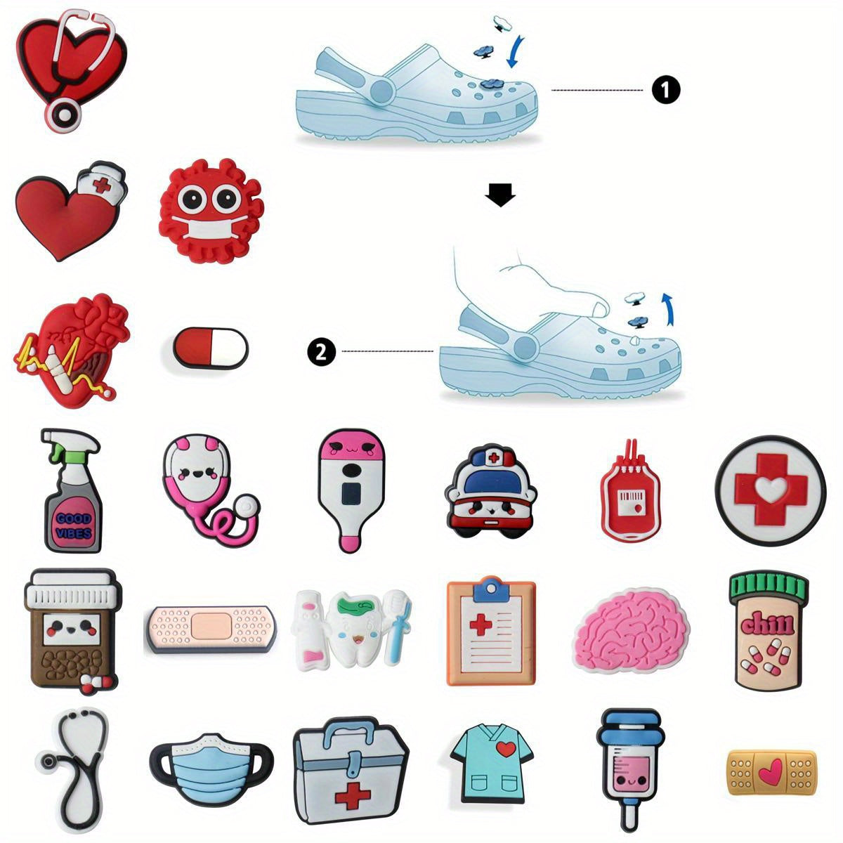 23pcs Medical Themed Shoes Charms For DIY Shoes Pins