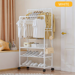 3 Layer Clothes Rack Floor Stand Hat Rack Shoe Hat Rack Movable Bag Storage Rack
