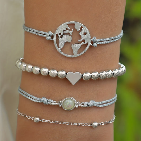 Bohemian Heart Golden Chain Bracelets Set 4pcs