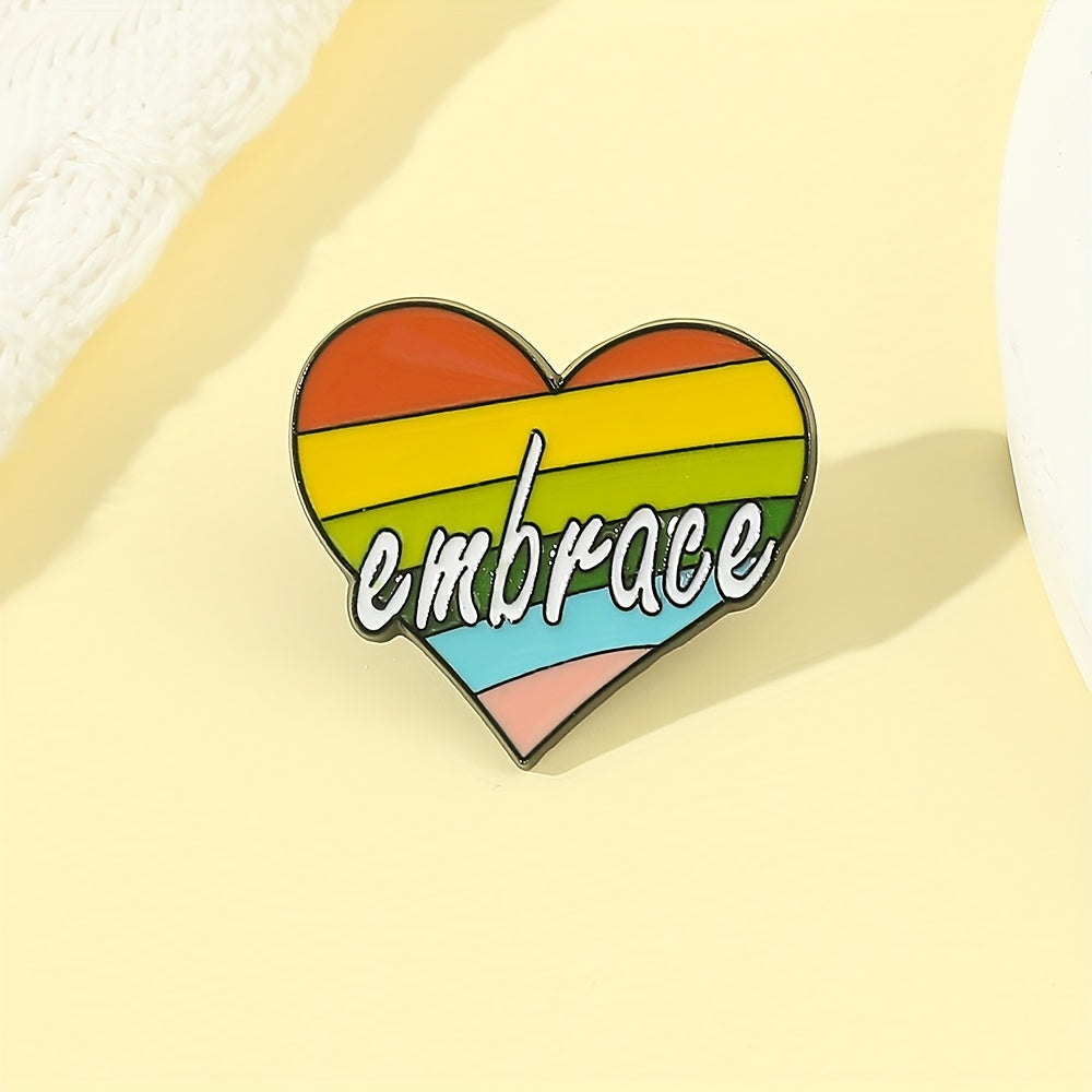 Rainbow Heart Enamel Brooch for Bags Jackets Hats Scarves Pants