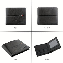 Men's Leather Short Wallet Top Layer Cowhide Wallet Large Capacity Card Holder