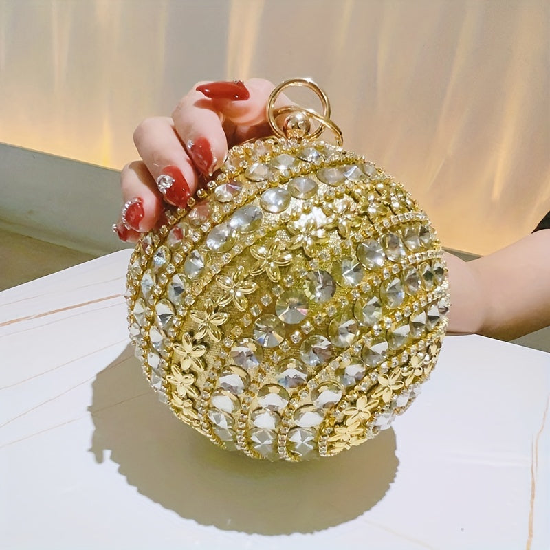 Flower Rhinestone Clutch Purse Mini Round Handbags for Women