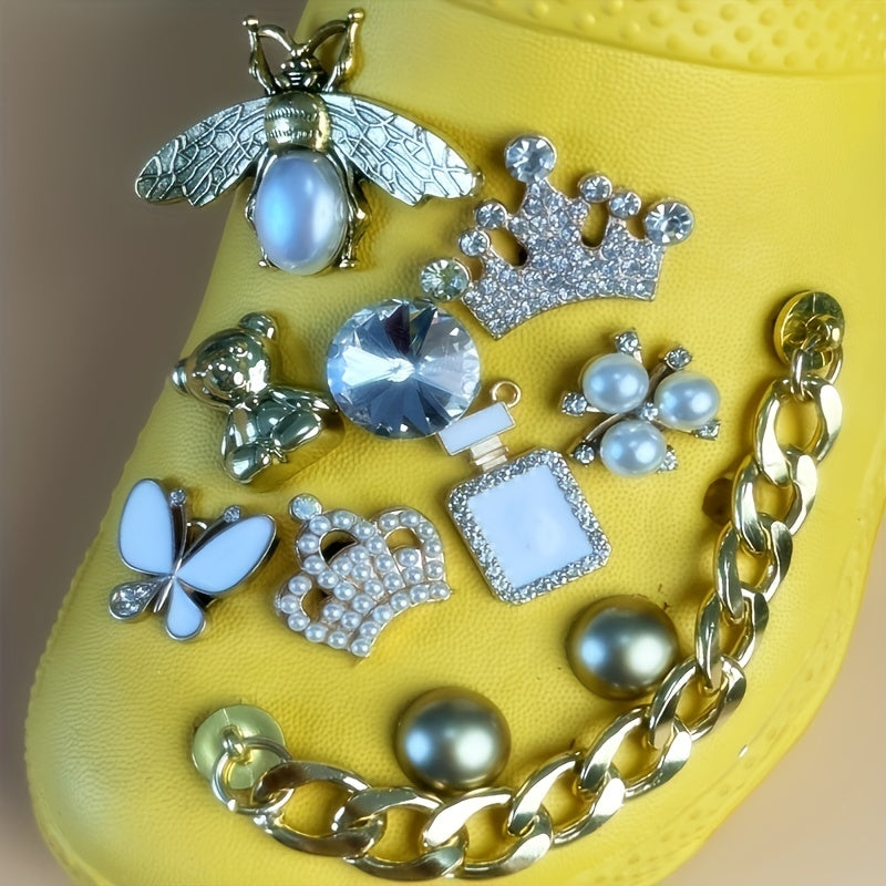 11Pcs Rhinestone Shoe Charms Chain Sandals Decorations