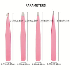 Eyebrow Tweezers 4 Pcs Stainless Steel Eye Brow Clips For Women Pink