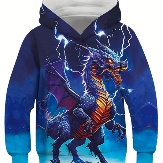 3D Dragon Dinosaur Print Kid's Hoodie Unisex Pullover Casual Hooded Long Sleeve