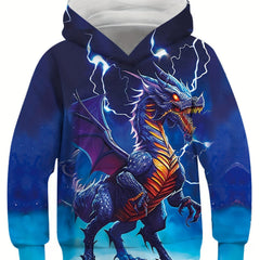 3D Dragon Dinosaur Print Kid's Hoodie Unisex Pullover Casual Hooded Long Sleeve