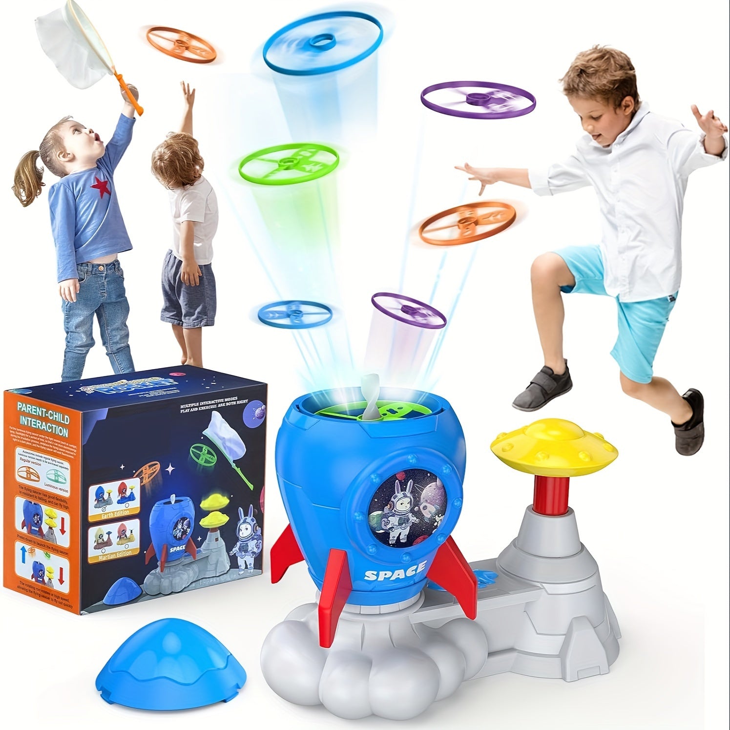 Outdoor Rocket Launcher Flying Spinner Disc Chasing Game for Kids