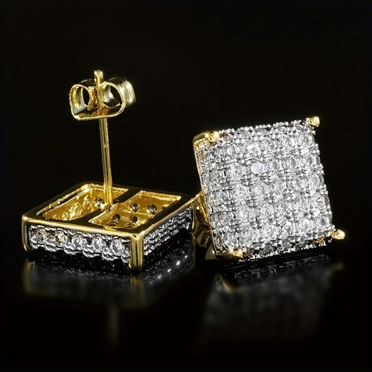 Men's Zircon Square Stud Earrings Hip Hop Party Gift Jewelry