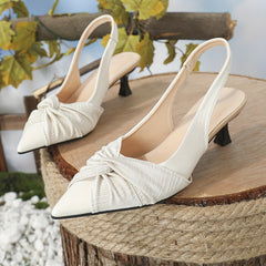 Women's Twist Knot Kitten Heels Sandals Patent Leather Slingback Low Heels