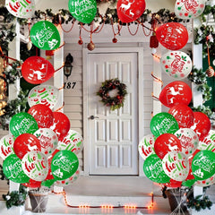 Christmas Party Balloon Set Green Red Reindeer Tree Prints Festive Deco
