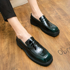 Women's Square Toe Loafers PU Leather Slip On Shoes