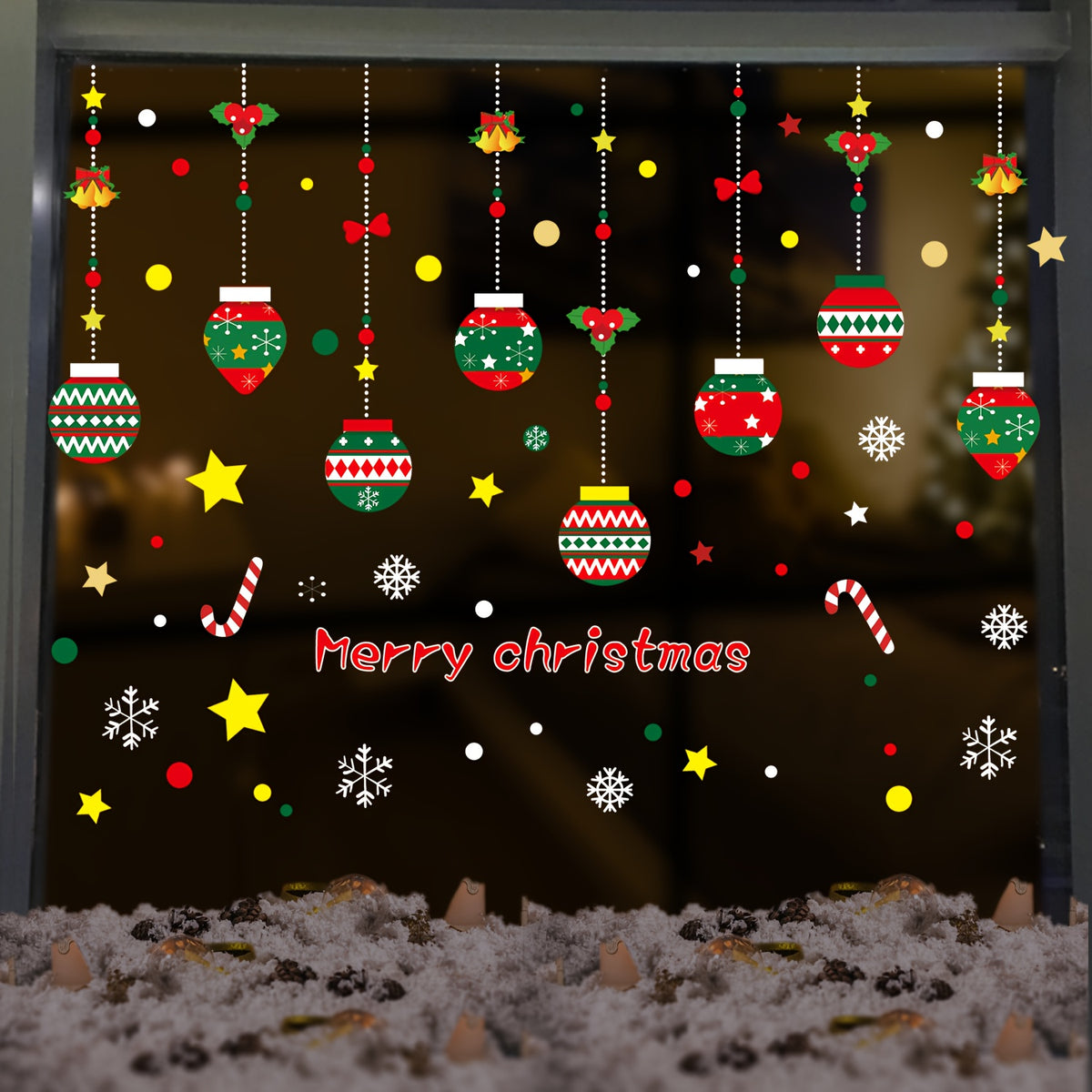 Christmas Window Clings with Snowflakes Ornaments Gift Pattern