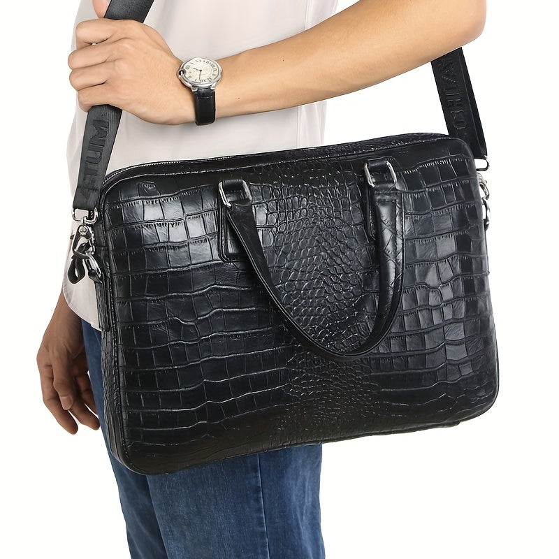 SCHLATUM Crocodile Pattern Briefcase Leather Business HandBag