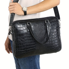 SCHLATUM Crocodile Pattern Briefcase Leather Business HandBag