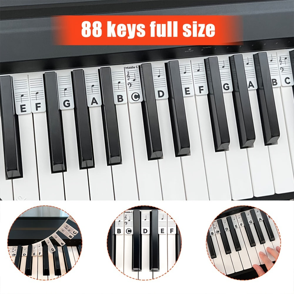 Silicone Piano Stickers 88 Keys Removable Reusable Note Labels