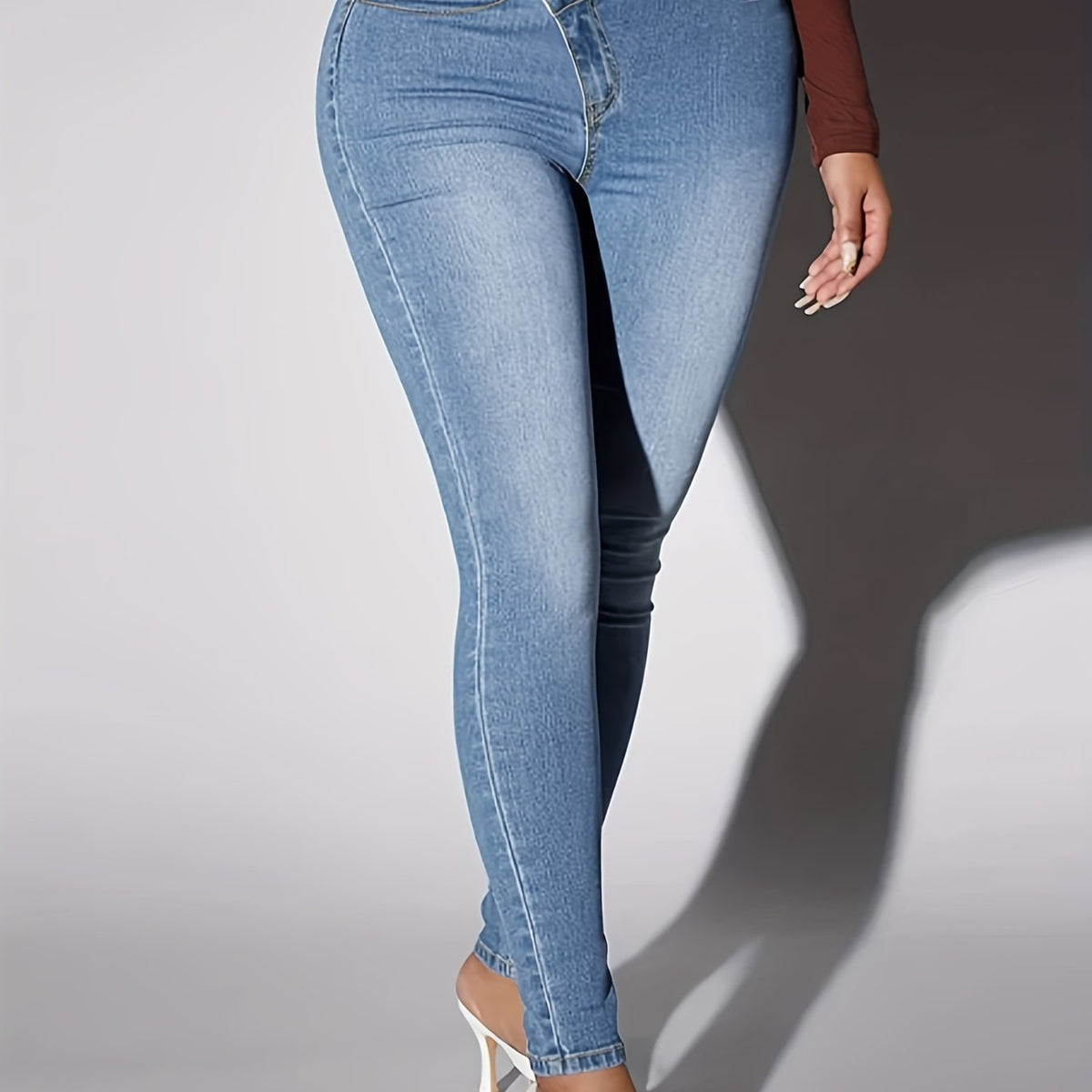  Solid High Rise Stretch Skinny Jeans