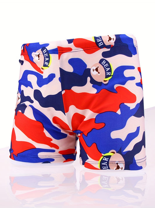Boys Camo Swim Trunks & Cap Quick Dry for Beach Vacation Kids Summer Clothes