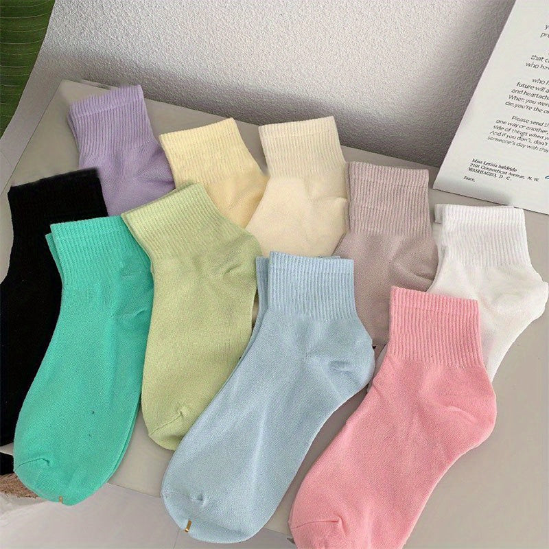 10 Pairs Solid Short Socks Comfy & Breathable Women's Stockings