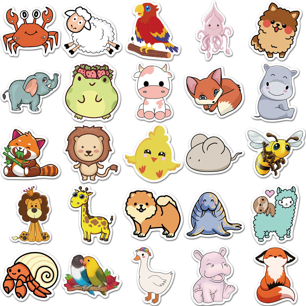 50pcs Cartoon Animal Stickers for Fun & Creativity