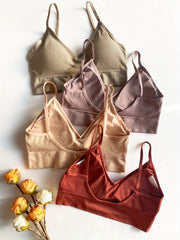 4pcs Solid Ribbed Wireless Bras Comfy & Breathable Sports Bra Women's