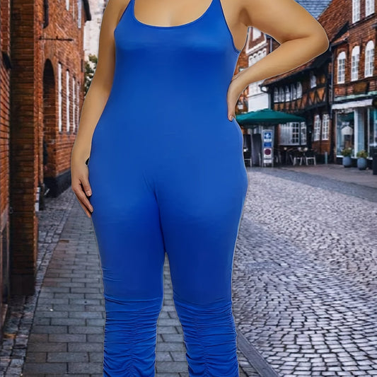  Sexy Romper Solid Ruched Stretch Cami Jumpsuit