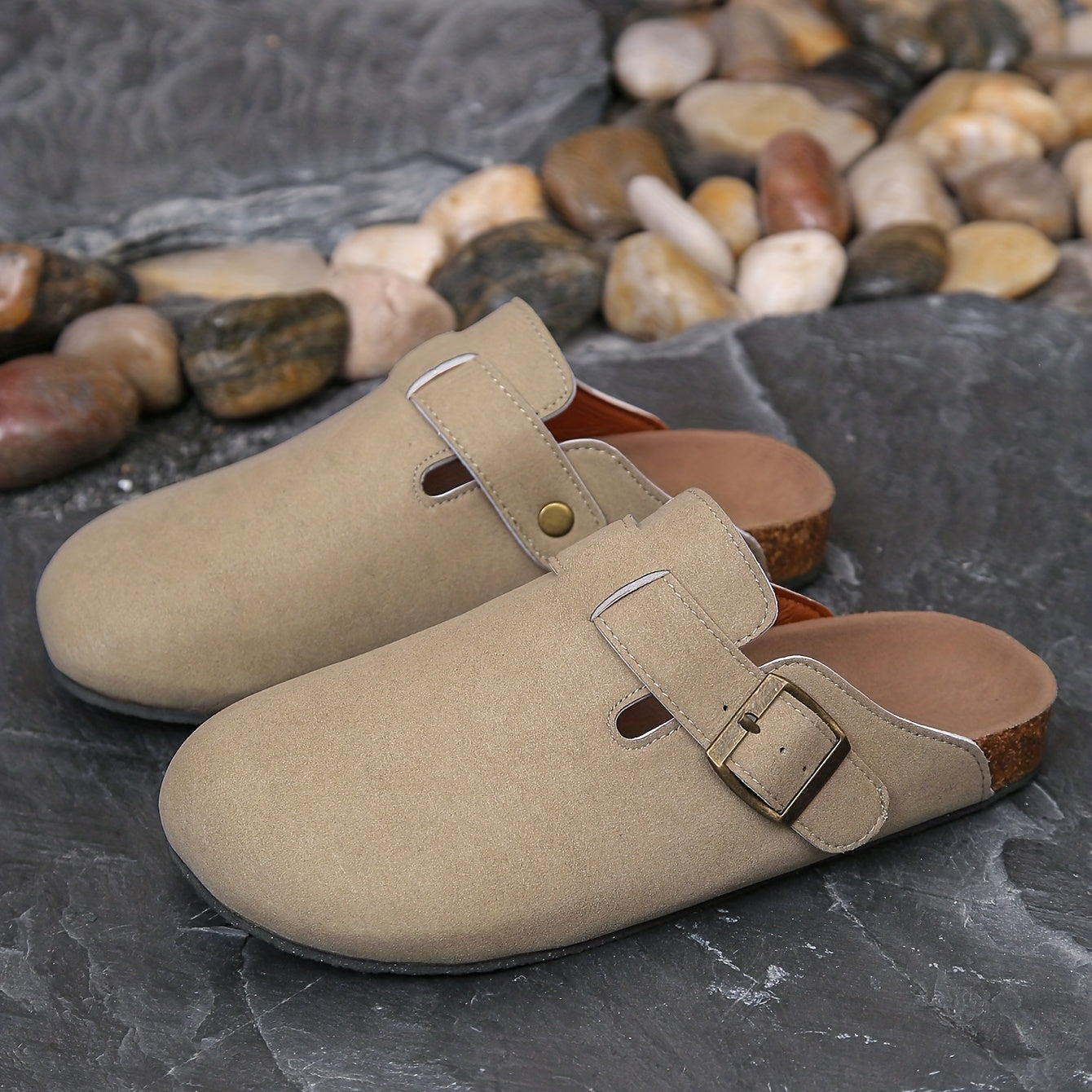 Women's Cork Clogs Mules w/ Buckle Strap, Slip On Shoes