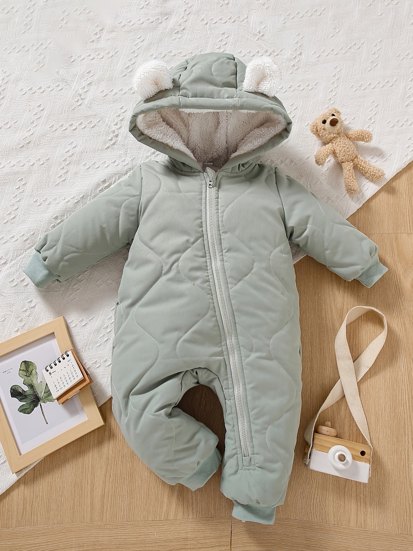 Infant Hooded Thick Romper Long Sleeve Zipper Thermal Jumpsuit