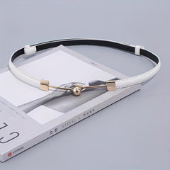 Stylish Thin PU Belt Solid Bead Hook Buckle Coat Waistband Vintage Dress Girdle