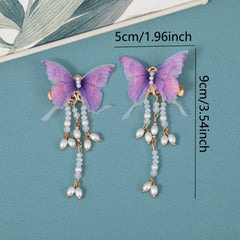 Butterfly Antique Tassel Hair Clip Colorful Tulle Beaded Hairclip