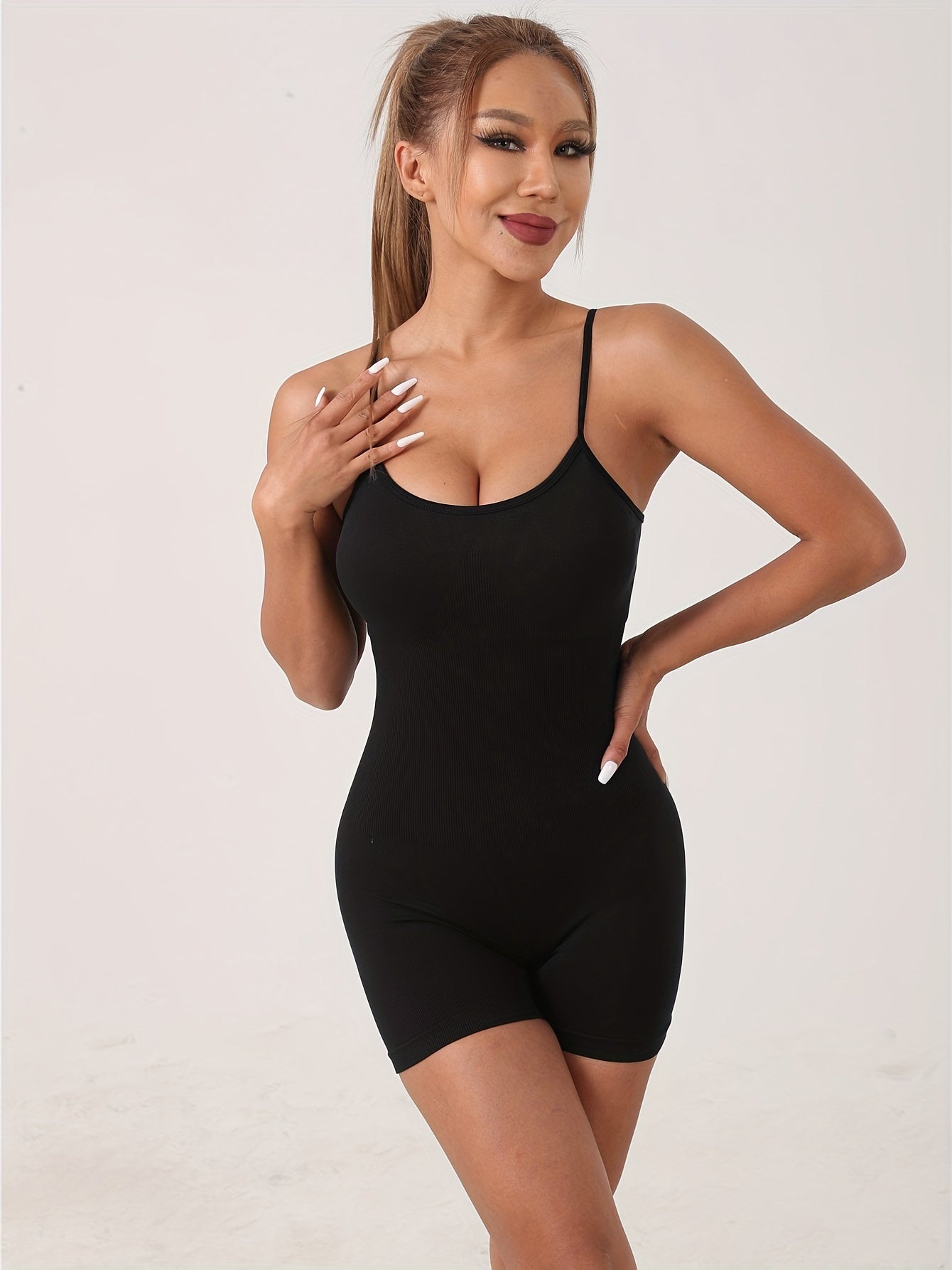 Seamless Yoga Jumpsuit Round Neck Rib Knit Fitness Yoga Romper