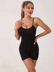 Seamless Yoga Jumpsuit Round Neck Rib Knit Fitness Yoga Romper