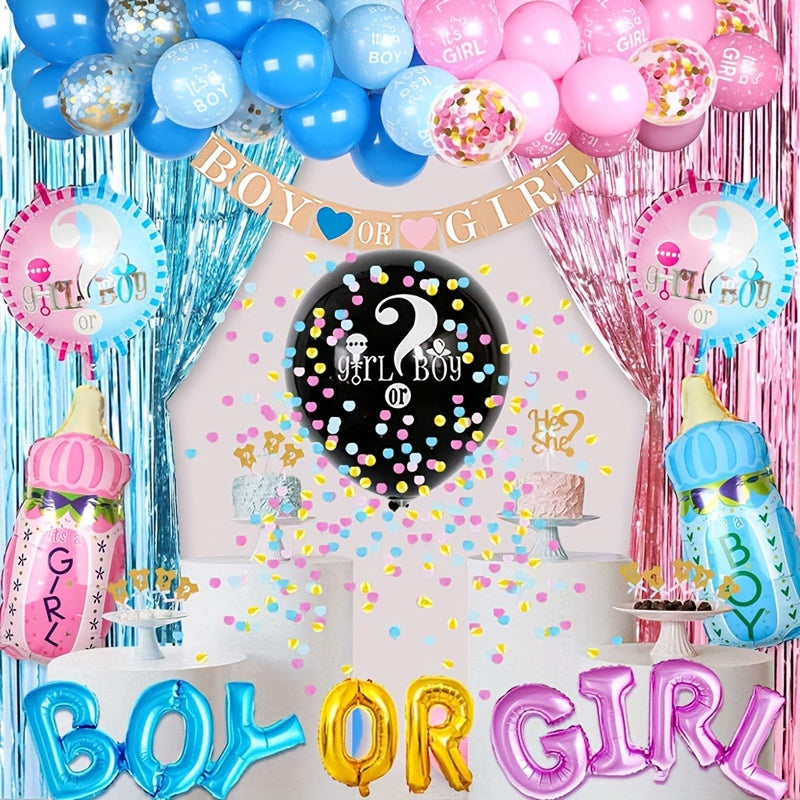 79pcs Gender Reveal Decoration Set with Foil Balloons & Print Balloons