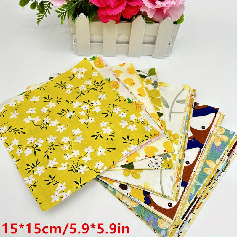 50pcs Yellow Patchwork Fabric for DIY Doll Clothes Sewing Supplies