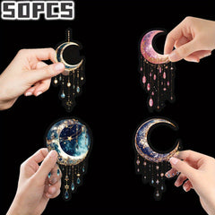 50pcs Crescent Moon Stickers Mixed Colors Durable Self Adhesive