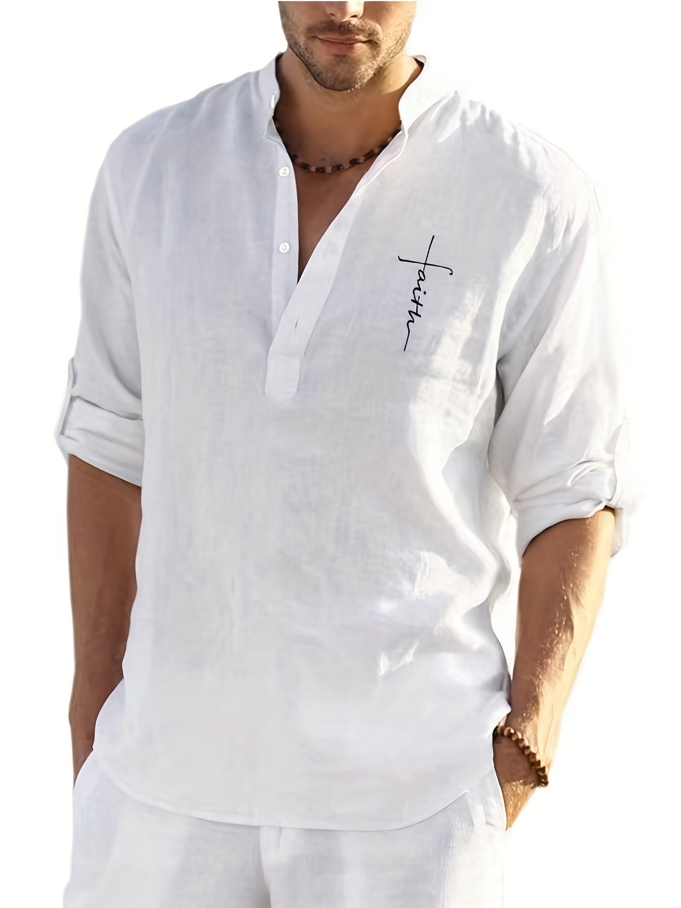 Men's Casual Faith Print T Shirt Long Sleejsons Casual V Neck Shirts