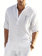 Men's Casual Faith Print T Shirt Long Sleejsons Casual V Neck Shirts
