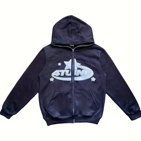 Y2K Letter & Star Print Sweatshirt Zip Up Hoodie